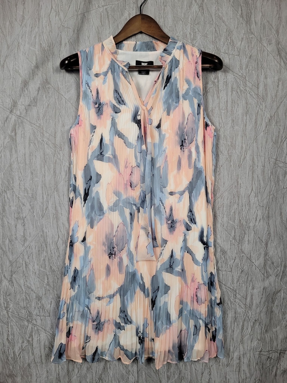 DKNY Dress Womens 10 Multicolor Pleated Floral Chiffon Shift Sleeveless Short